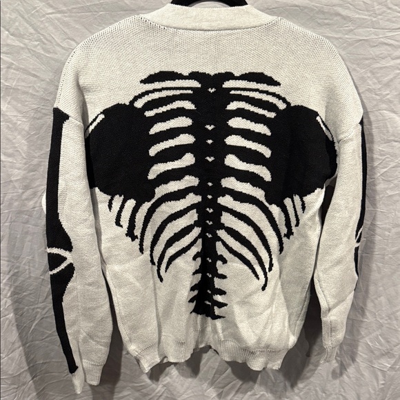 Women's Skeleton Cardigan Sweater - Black & White - Picture 9 of 15